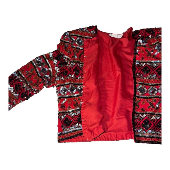 Laurence Kazar Vintage size L red and black sequined long sleeved jacket - Picture 5 of 12